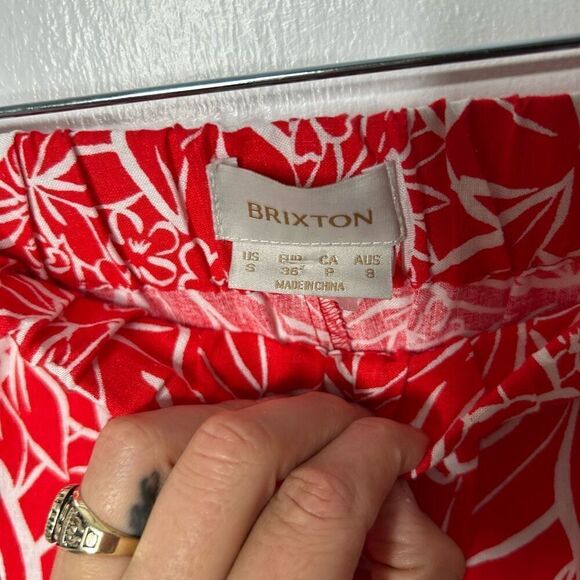 Brixton Aloha Red Indo Linen Wide Leg Pant Size S NWT Vacation Beachy Botanical - Picture 6 of 15